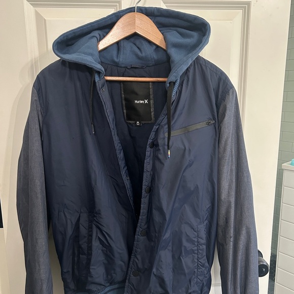 Like New Hurley Men's All-City  Dark Blue Hooded Jacket size M - Picture 1 of 15